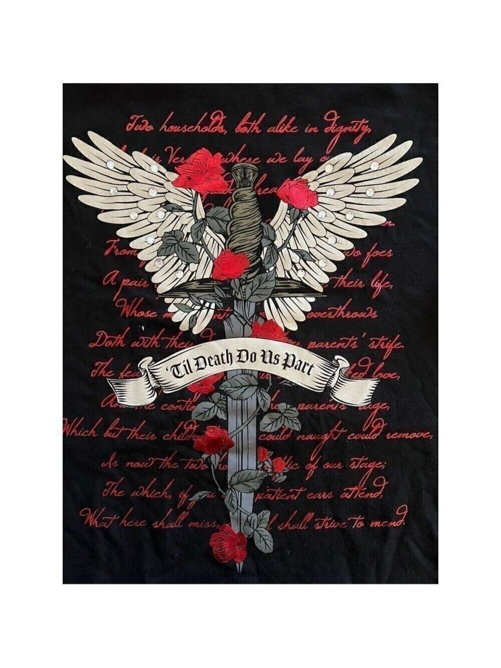 Dark Romance Winged Dagger Boxy Girls Crop T-Shirt Plus Size 1 - Picture 3 of 7